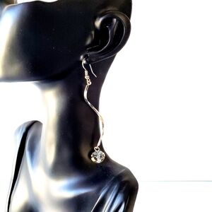 Silver-toned Clear Bauble Dangle Earrings One Pair Swirl